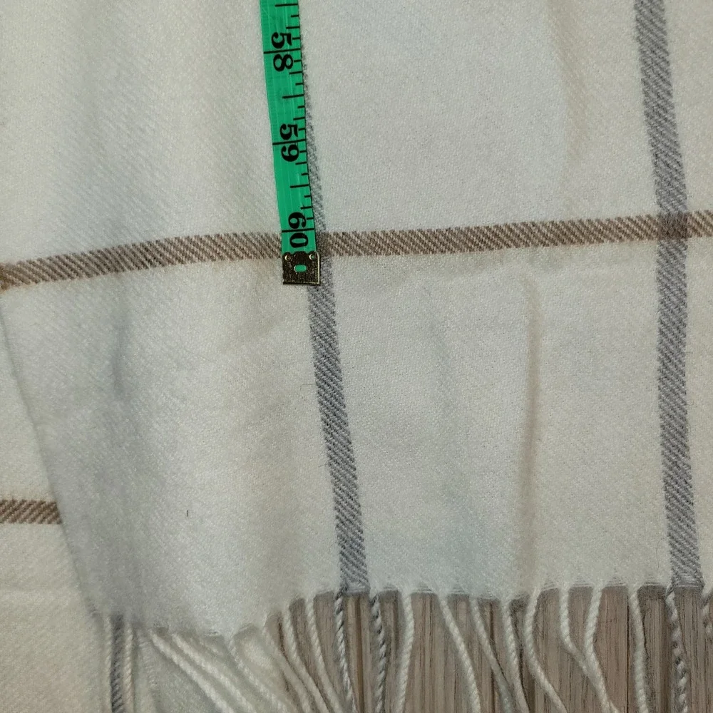 Fair Indigo Scarf 100% Baby Alpaca Cream Plaid Fringe Made in Peru 1004 One Size